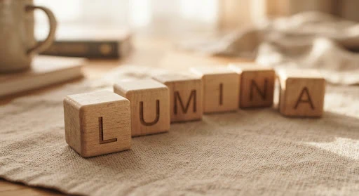lumina logo in wooden blocks image